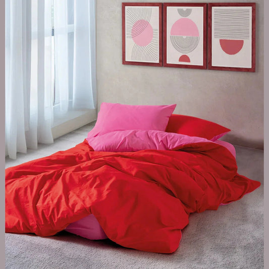 Popping Colors Double Fitted Sheet Duvet Cover Set reversable Red-Fuchsia