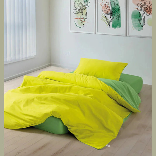 Popping Colors Double Fitted Sheet Duvet Cover Set reversable Yellow-Green