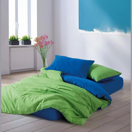 Popping Colors Double Fitted Sheet Duvet Cover Set reversable Green-Blue