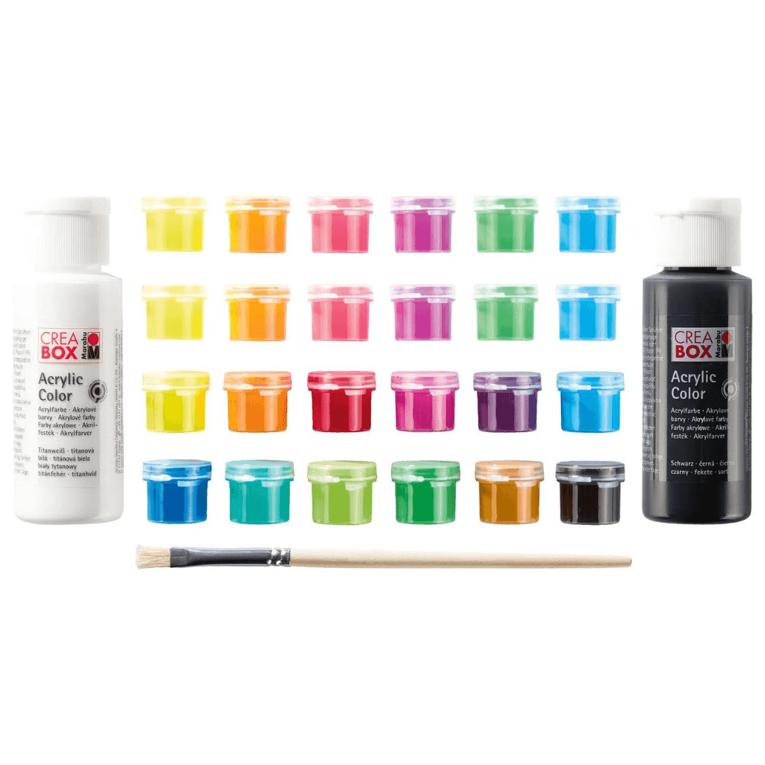 Creabox Marabu Mini Acrylic Paint Set, Incl. Brush 27 Pieces
