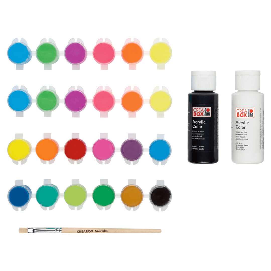 Creabox Marabu Mini Acrylic Paint Set, Incl. Brush 27 Pieces