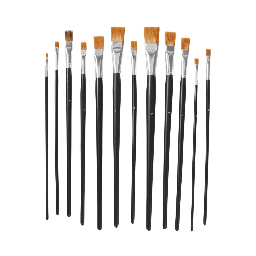 Crelando Set Of Flat Brushes , Made Of Synthetic Bristles 12 Pieces