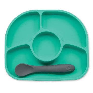 BBLUV - Yumi 4 Section silicone Plate & Spoon - Aqua