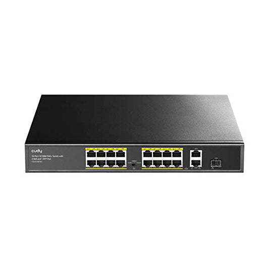 Cudy, 16-Port 10/100M PoE+ Switch with 2 Gigabit Uplink and 1 SFP Port 200W - FS1018PS1