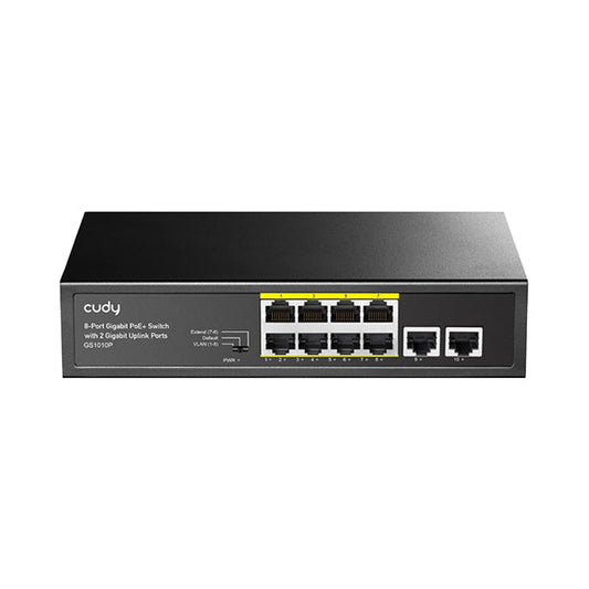 Cudy, 8-Port Gigabit PoE+ Switch with 2 Gigabit Uplink Ports 120W - GS1010P