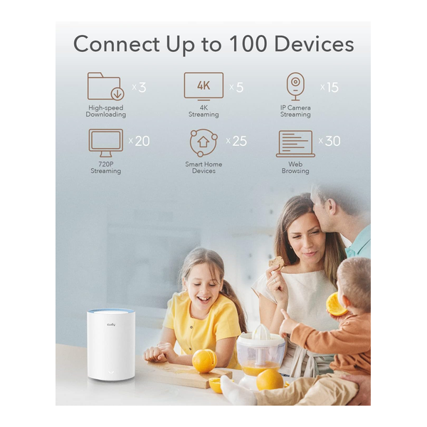 Cudy M1200 AC1200 Whole Home Mesh WiFi System, 2.4GHz 5GHz Dual Band WiFi Router, Range Extender and Router, VPN, IPv6, DDNS, 1-Pack