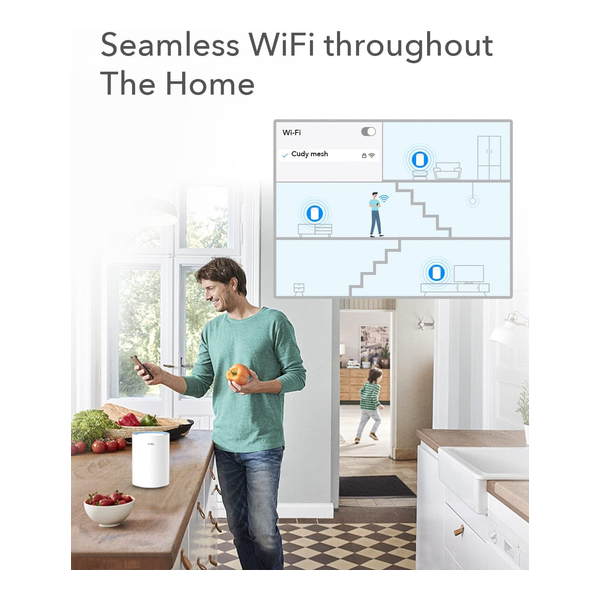 Cudy M1200 AC1200 Whole Home Mesh WiFi System, 2.4GHz 5GHz Dual Band WiFi Router, Range Extender and Router, VPN, IPv6, DDNS, 1-Pack