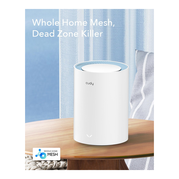 Cudy M1200 AC1200 Whole Home Mesh WiFi System, 2.4GHz 5GHz Dual Band WiFi Router, Range Extender and Router, VPN, IPv6, DDNS, 1-Pack