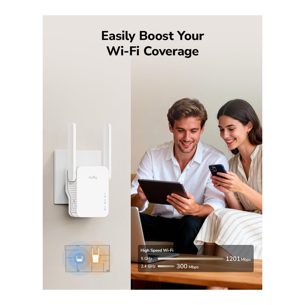 Cudy RE1500 AX1500 WiFi 6 Range Extender Dual Band 2.4G 5G Wireless Booster with Mesh Support WPS Button 10/100Mbps Ethernet Port Works with Any Router