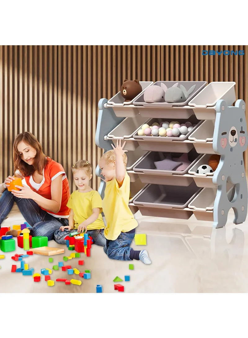 Kids Toy Storage Cabinet with Multiple Bins, Safe & Easy-Access Plastic Shelf - Blue