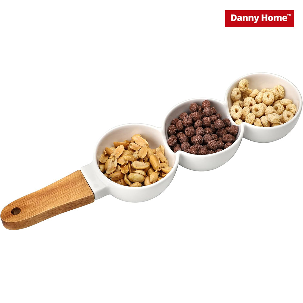 Danny Home Chips and sauce ceramic Bowls with wooden handle – 3 Parts
