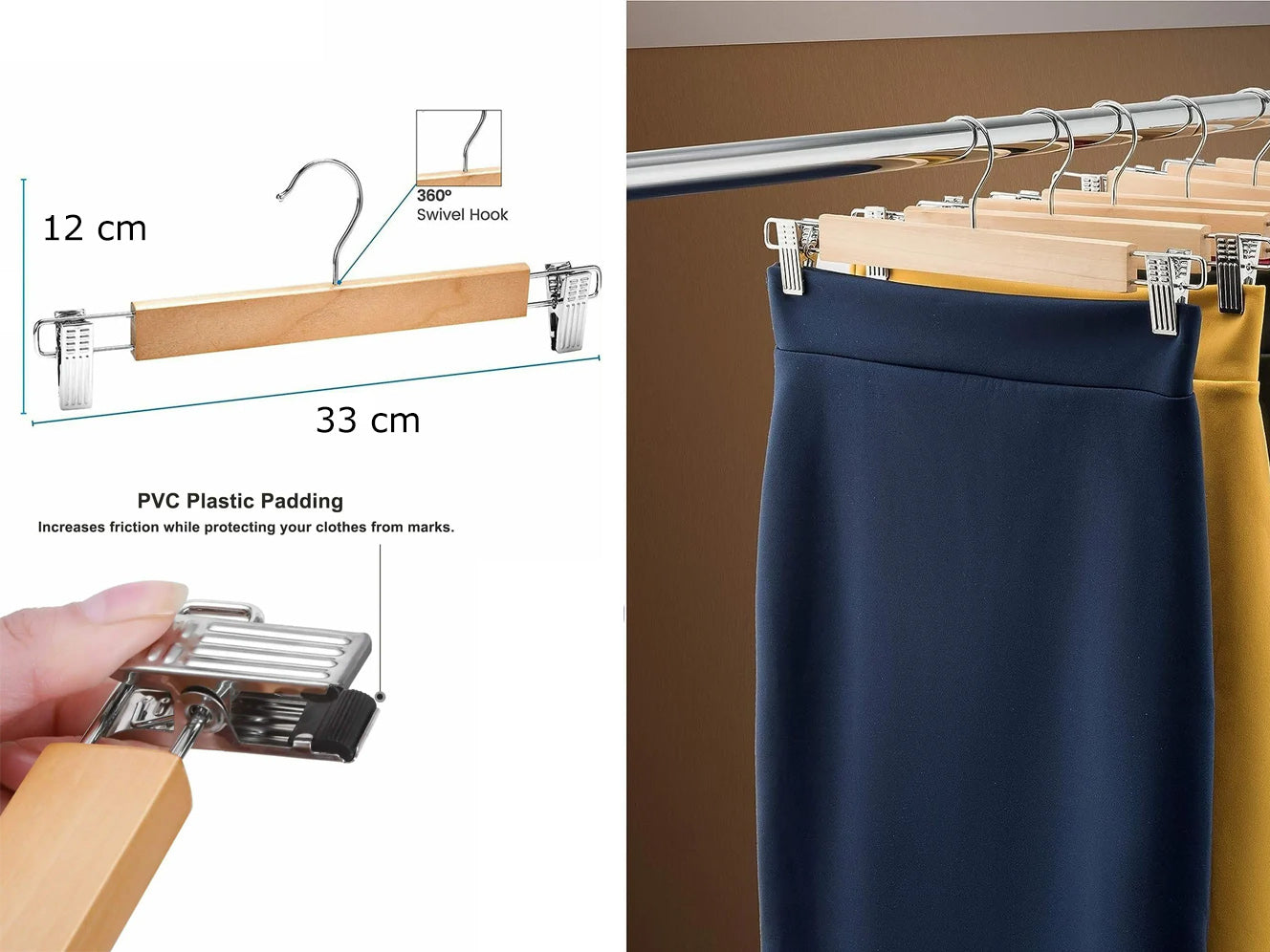 Wooden Skirt Hanger with 2 clips