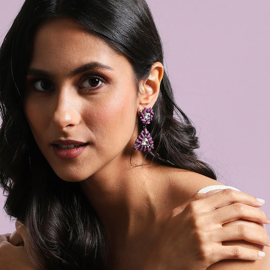 Sohi Women's Purple Geometric Drop Earrings | Sohi In Lebanon