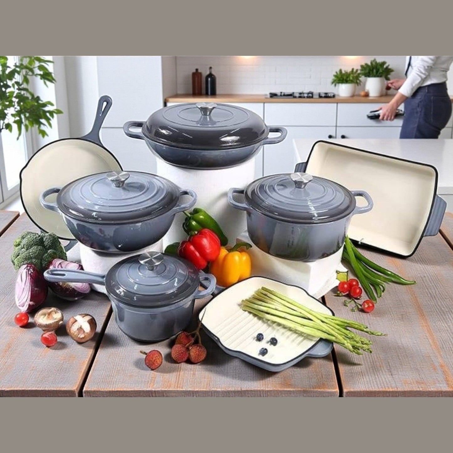 Enameled Cast Iron Cookware Set 11 Pieces