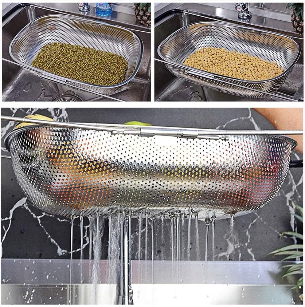 Danny Home Stainless Steel Colander Expandable Strainer Fine Mesh Basket 34cm
