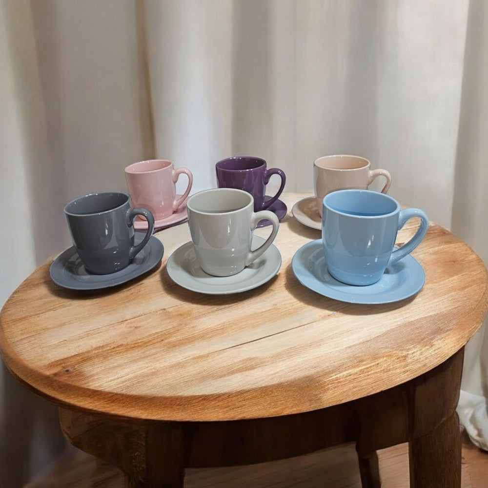 6-Pieces Phoenix Soft Color Tea & Espresso Coffee Cups with Saucers