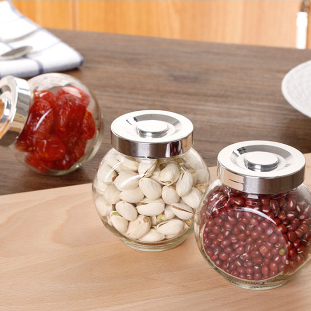 Glass Jar With Silver Lid Set