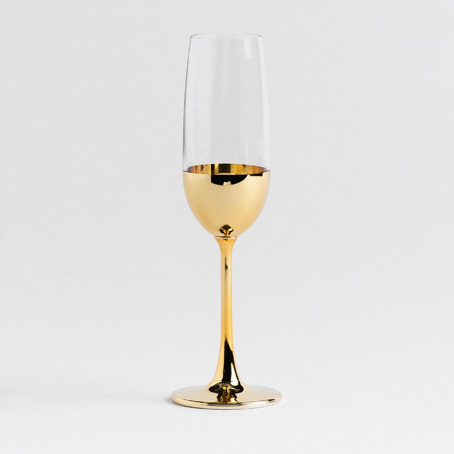 6-Pcs Elegant & Smooth Beverages Champagne Flute Glass – Gold 190ml #3769