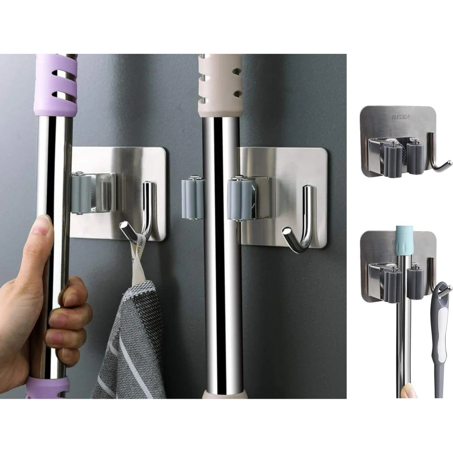 Stainless Steel Hanger for Broom Stick and Towel X1