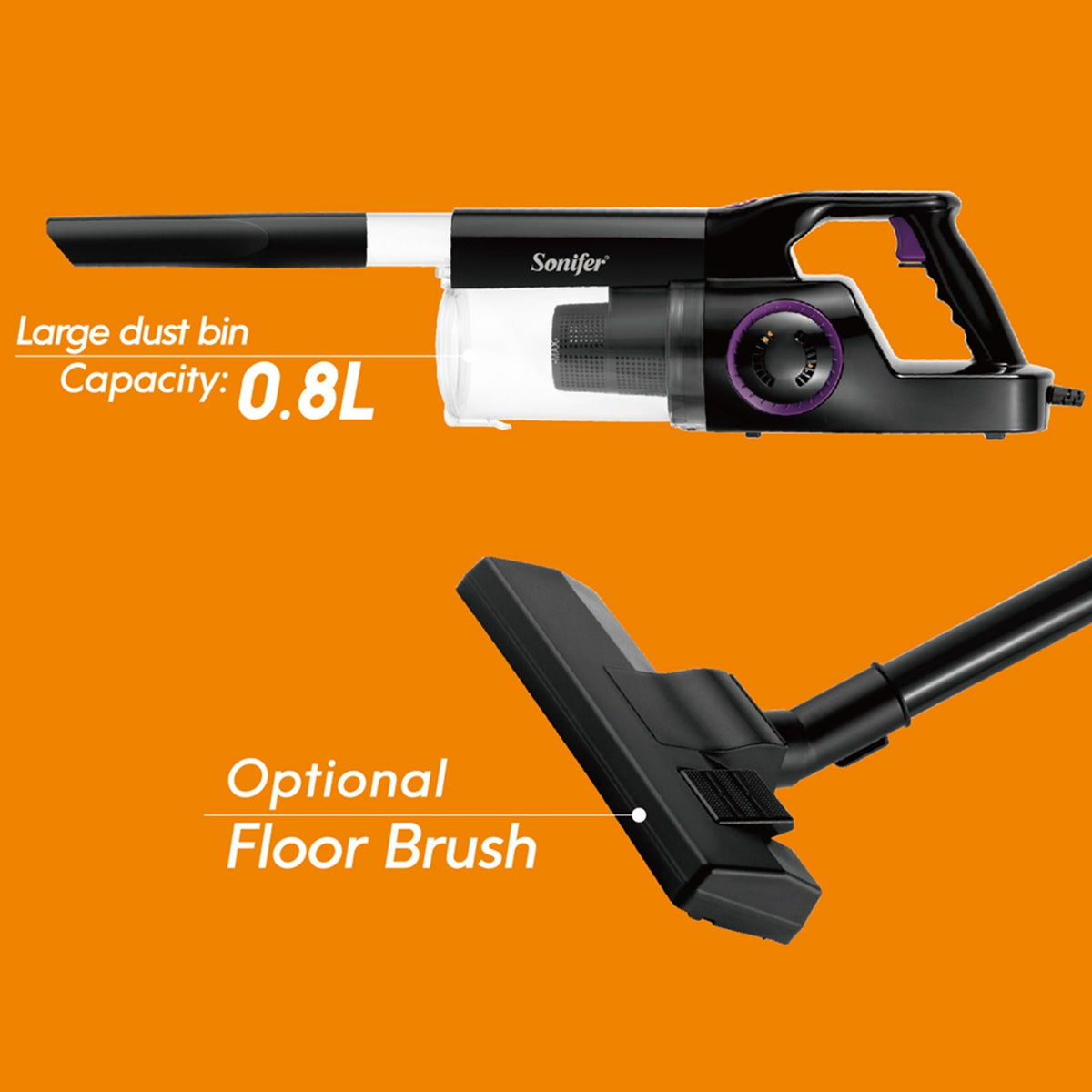 Sonifer SF-2245 high quality 800w Corded Cyclone suction power 2 in 1 dry hand held vacuum cleaner