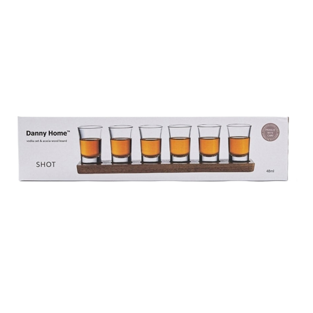 Danny Home 6-Pcs Glasses Shot With wood Serving Tray