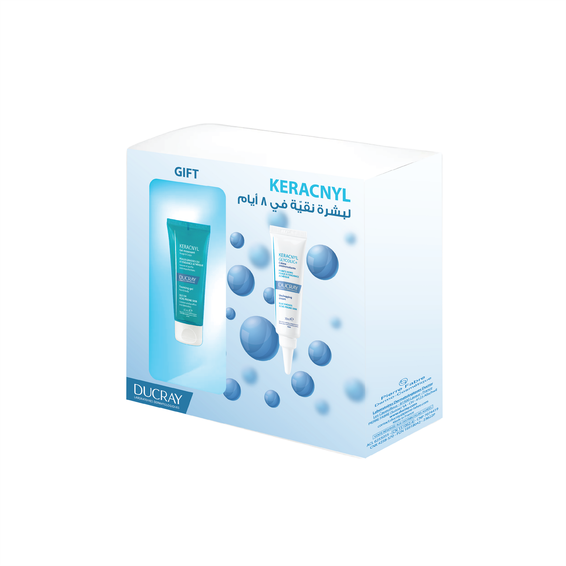 Ducray Keracnyl Glycolic+ cream 30 ML + Gift: Keracnyl Foaming Gel 40 ML