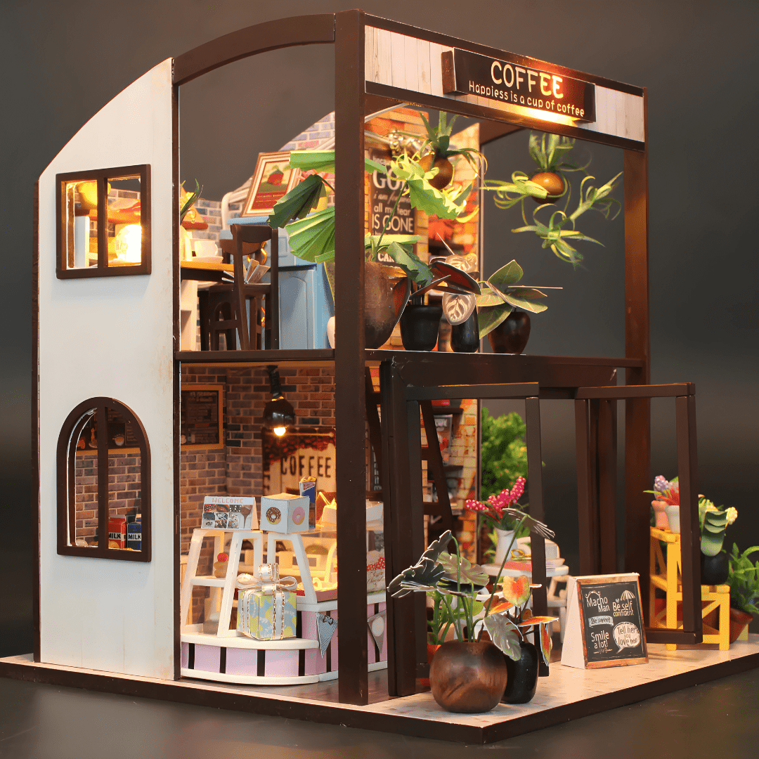 DIY Miniature Coffee House – LED, Music & Dust Cover