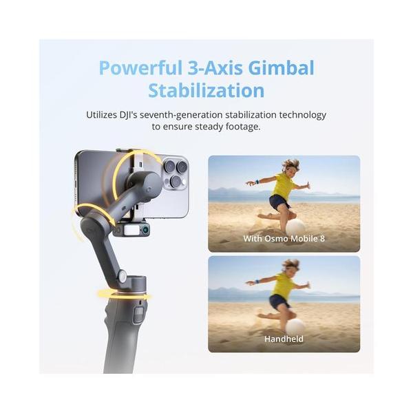 DJI Osmo Mobile 8 Gimbal Stabilizer for Phone, Native Tracking with Apple DockKit, 360° Pan Rotation, Built-in Extension Rod & Tripod, 10h Battery, Extension Rod, Foldable 3-Axis Stabilization