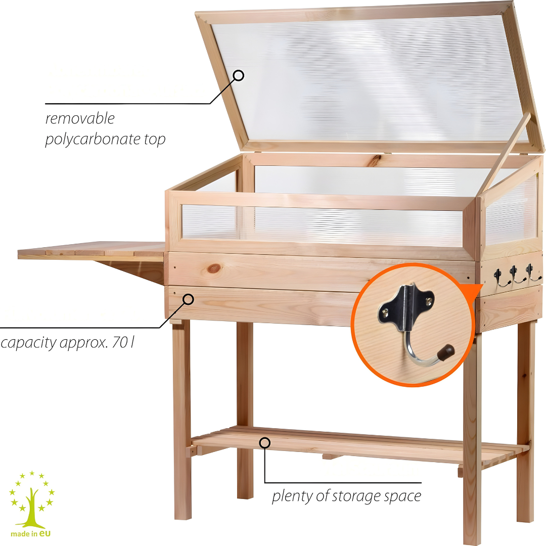 Dobar Raised Wooden Greenhouse with Table & Hooks