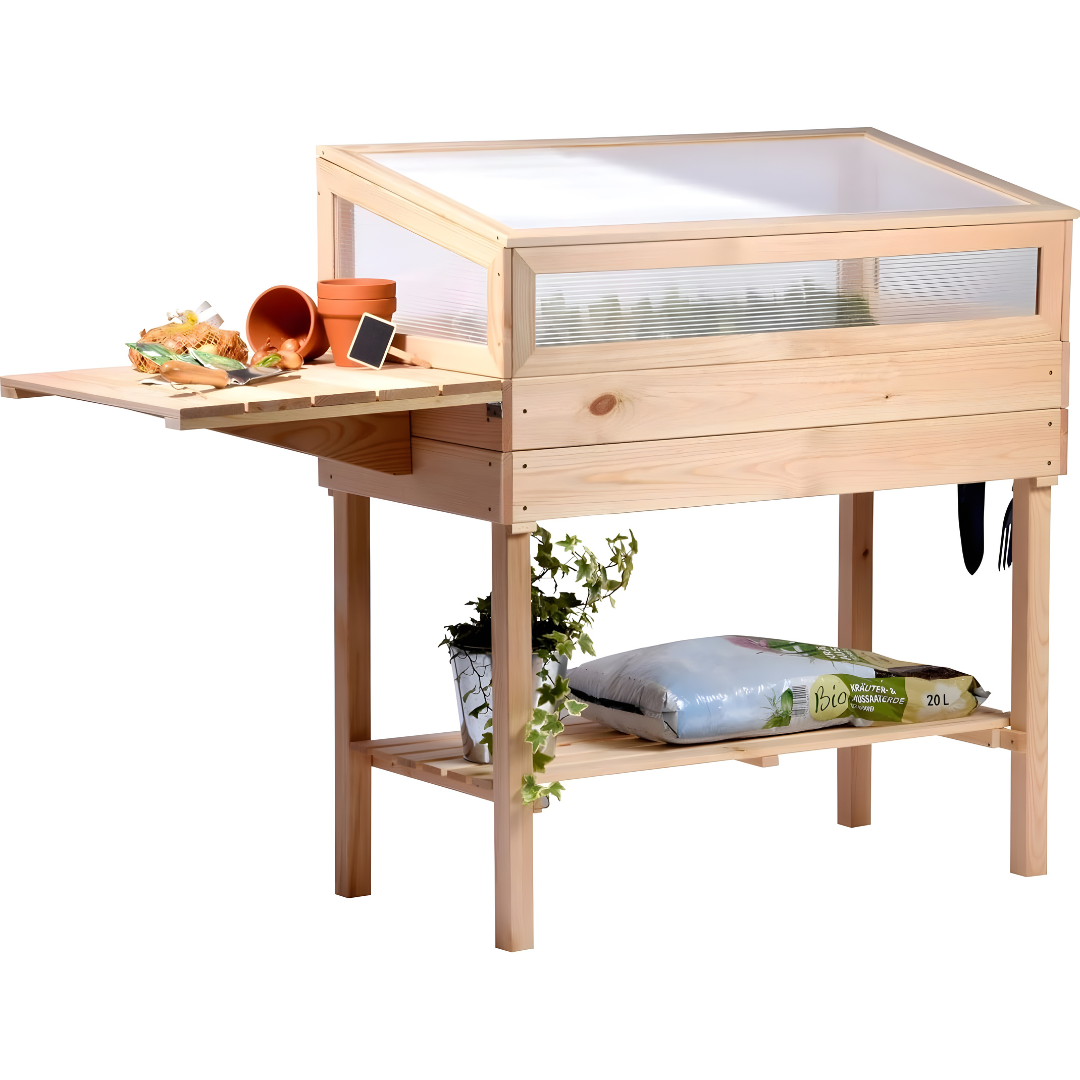 Dobar Raised Wooden Greenhouse with Table & Hooks