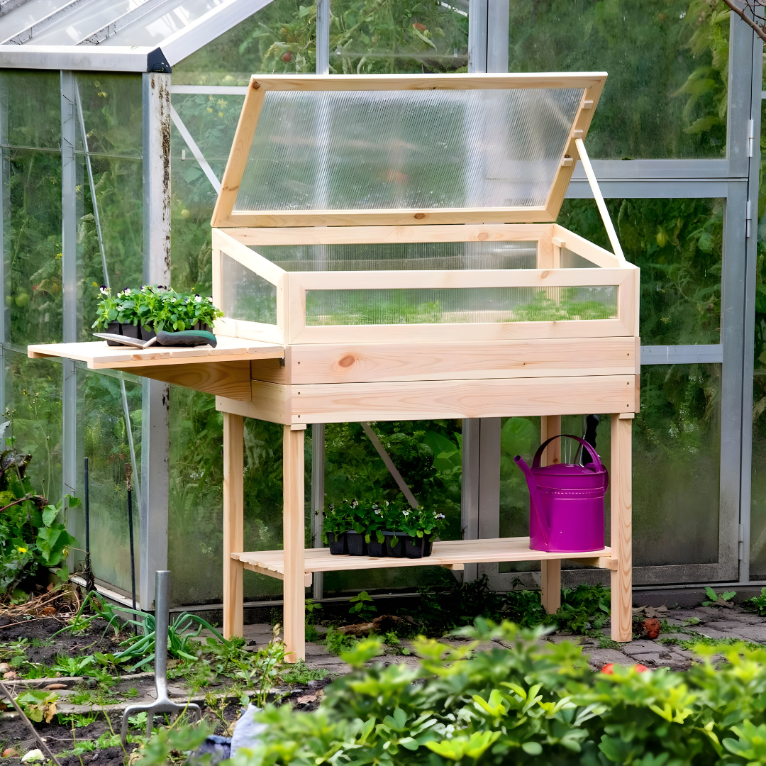 Dobar Raised Wooden Greenhouse with Table & Hooks Lebanon"
