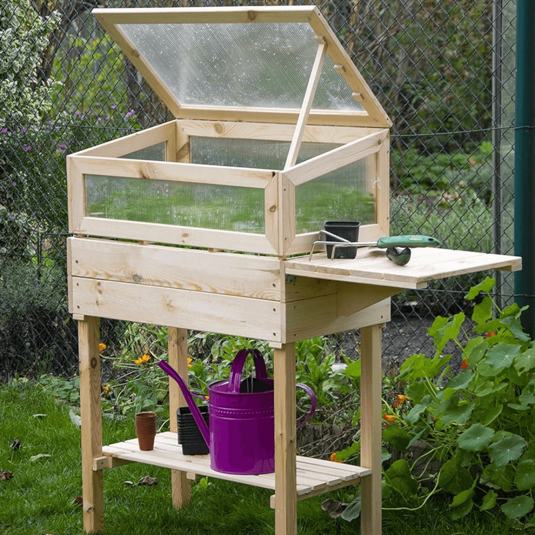 Dobar Raised Wooden Greenhouse with Table & Hooks
