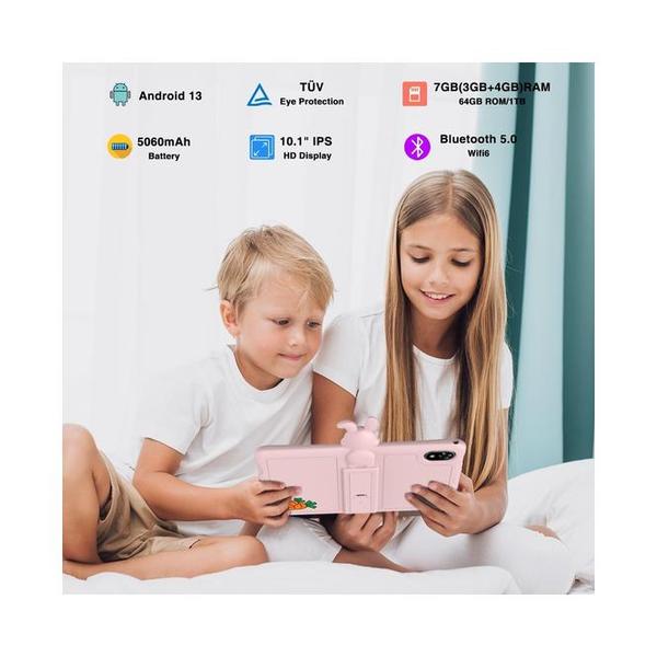DOOGEE U9 Kid Tablet 10.1 inch HD Kids Tablet, 7GB+64GB/TF 1TB Quad Core, Android 13 Tablet for Kids 3-7 with 5060mAh |WiFi-6 |BT 5.0| Dual Camera |OTG| Widevine L1 + 1 Year Warranty