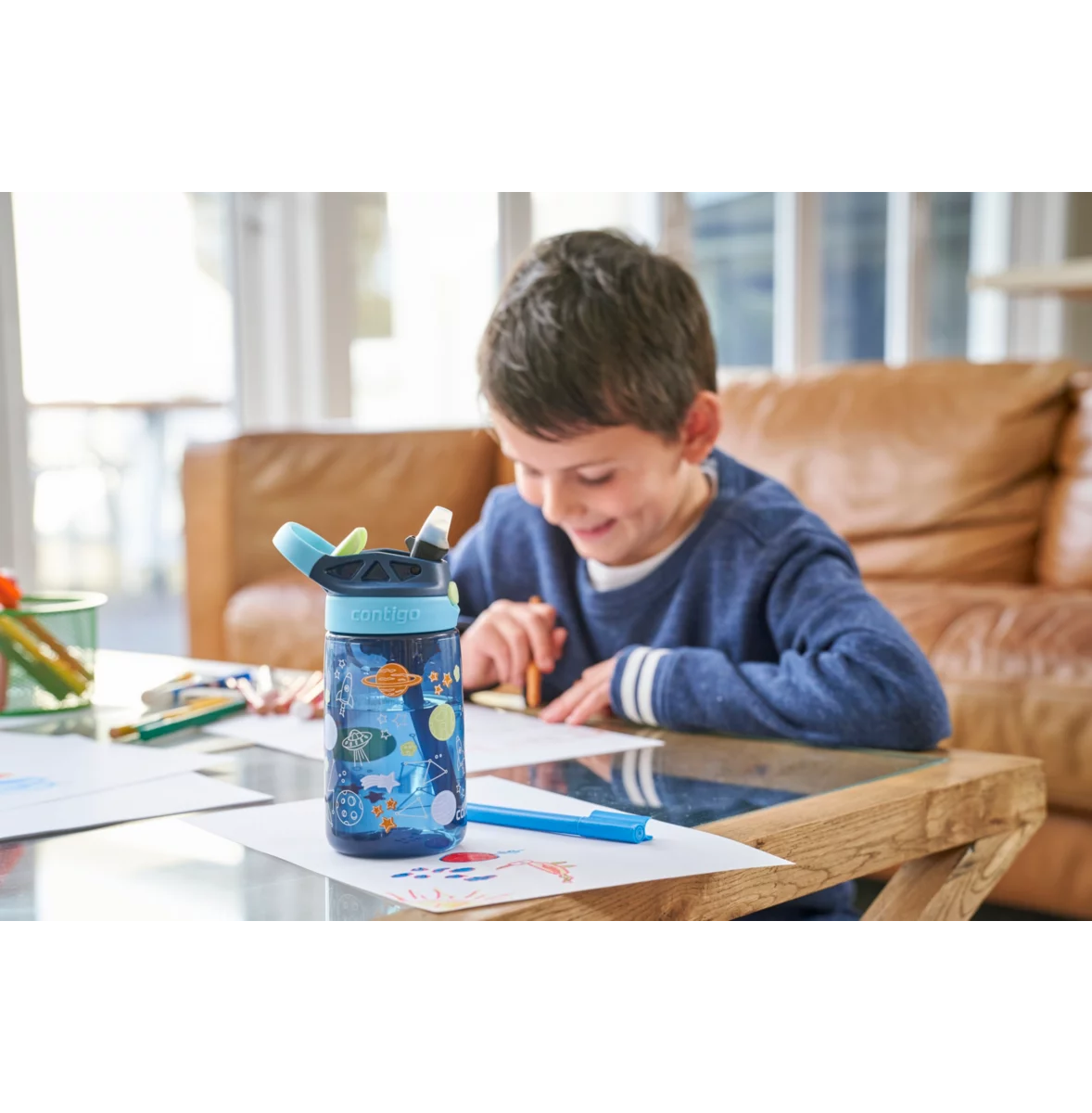 Contigo Easy Clean AUTOSPOUT™ Kids Water Bottle, 420 ml (Blueberry Cosmos)
