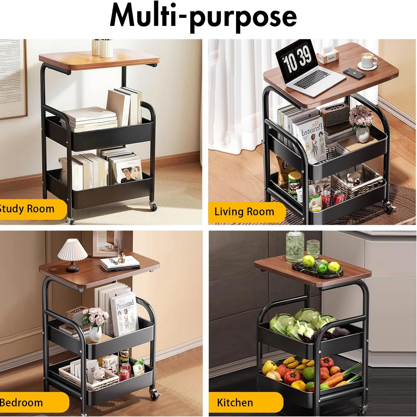 3-Tier Rolling Storage Cart, Trolley Organizer