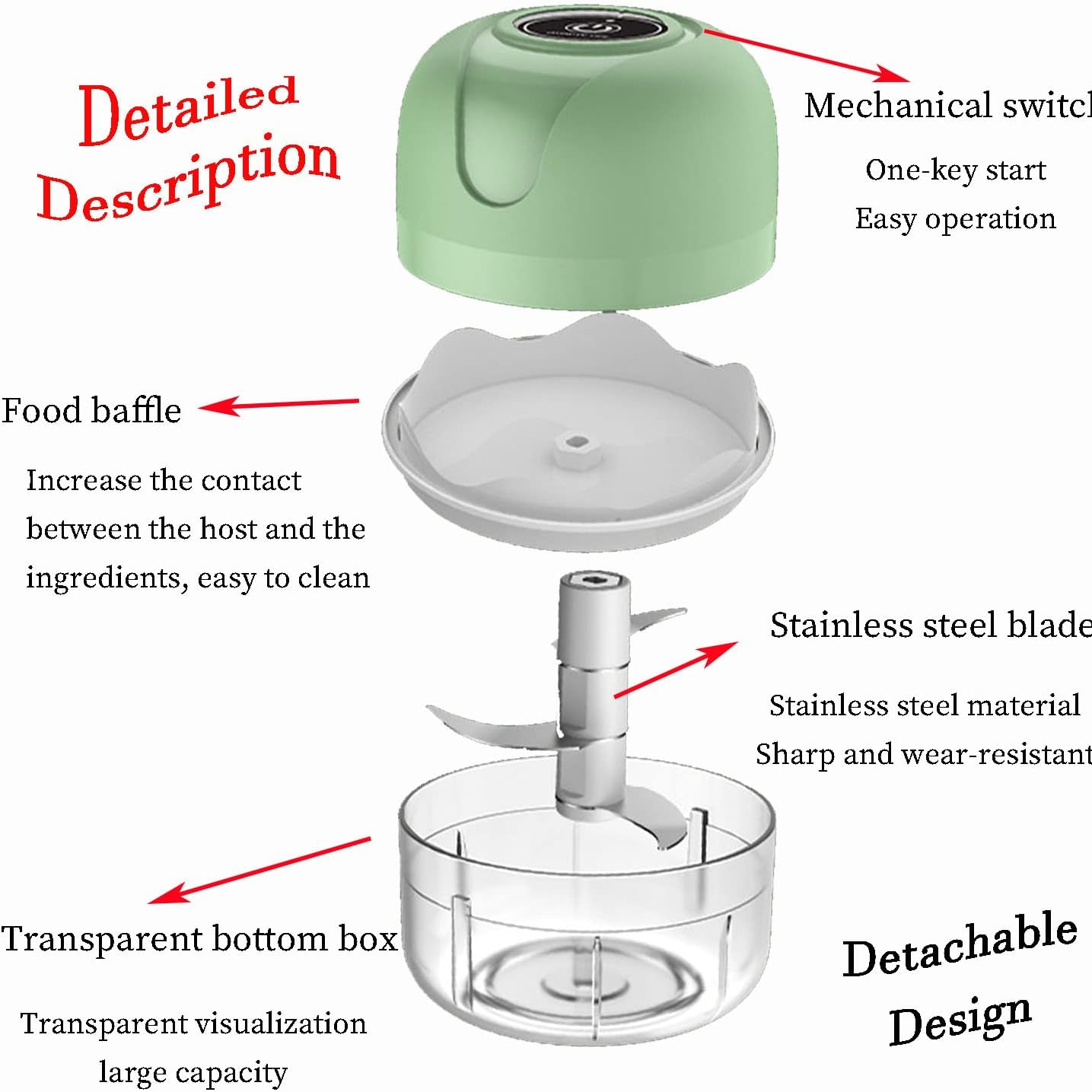 Mini Electric Garlic Chopper – USB Charging, Sharp Stainless Steel Blades