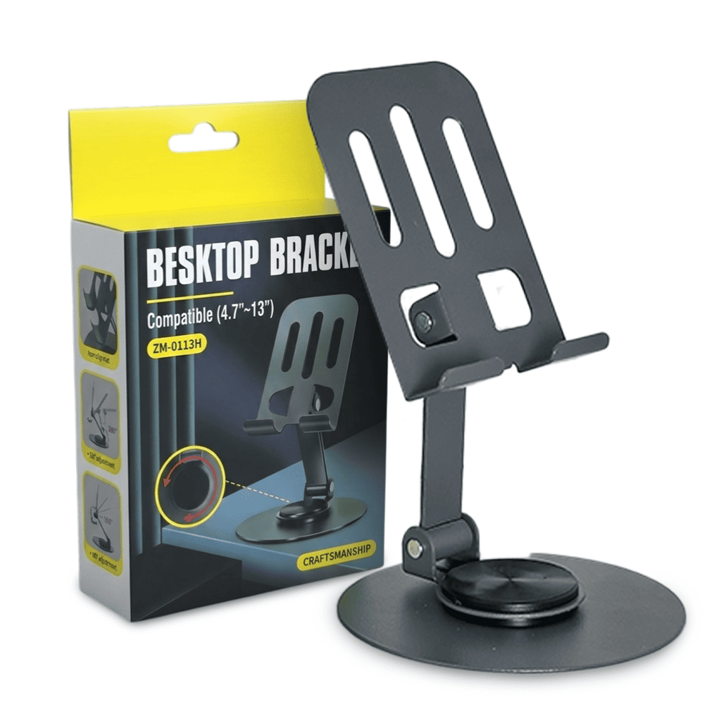 Folding Rotating Metal Desktop Stand for Smartphones