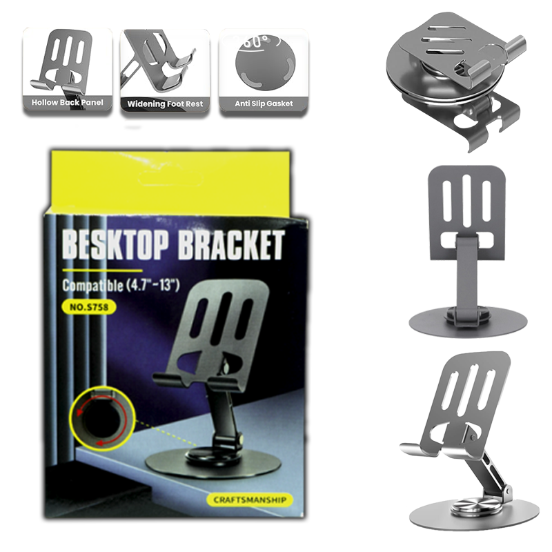 Folding Rotating Metal Desktop Stand for Smartphones