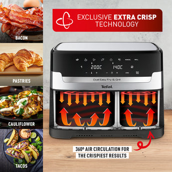 Tefal Easy Fry Dual Zone Air Fryer & Grill, 8.3L, Stainless Steel EY905D40
