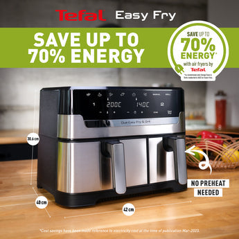 Tefal Easy Fry Dual Zone Air Fryer & Grill, 8.3L, Stainless Steel EY905D40