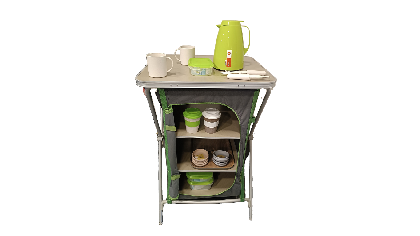 Camping shelf with interion space for optimal storage by Crivit