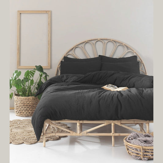 Dubrovnik Muslin Vintage Duvet Cover Set - Black DOUBLE SIZE