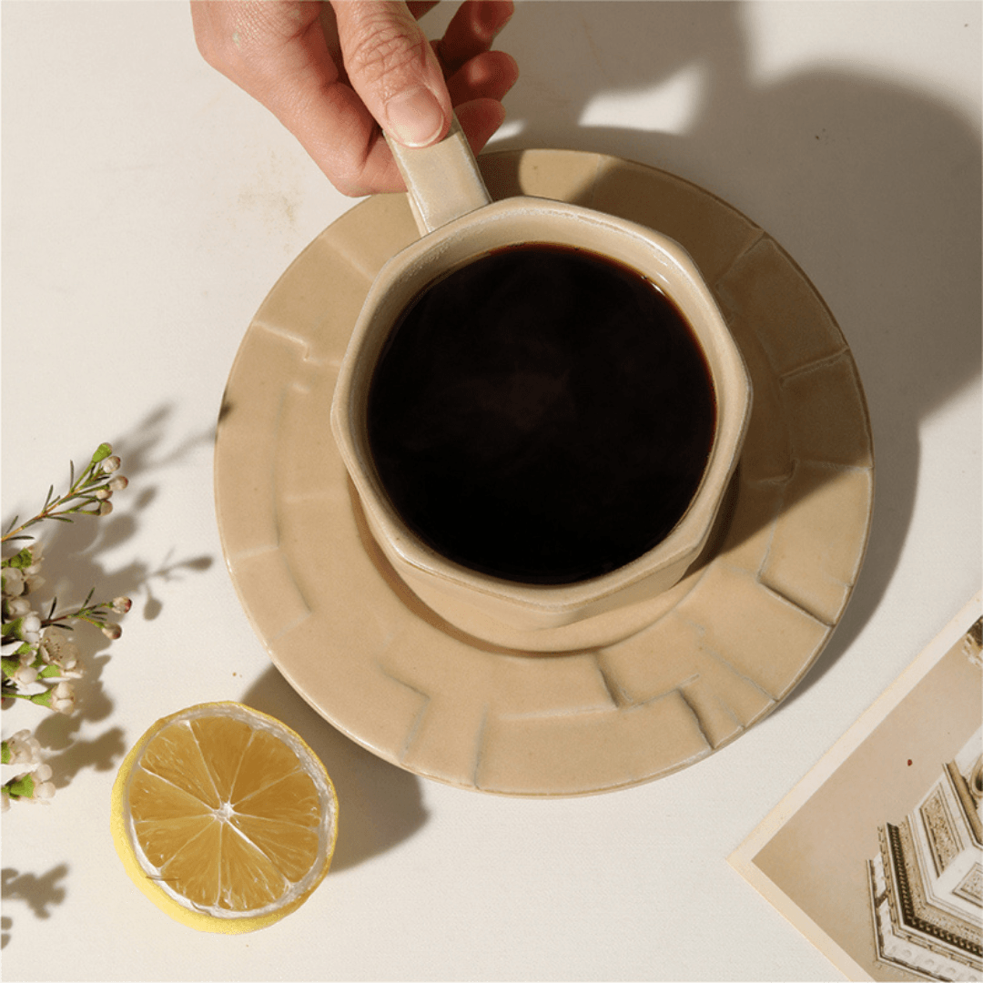 Dull Polish Frosted Irregular Cappuccino Coffee Cup And Saucer Coffee 300ML