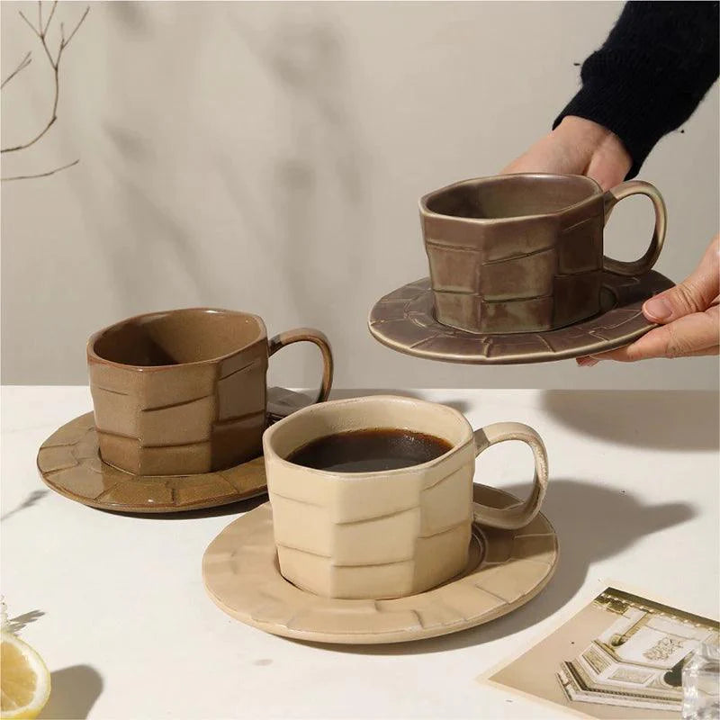 Dull Polish Frosted Irregular Cappuccino Coffee Cup And Saucer Coffee 300ML