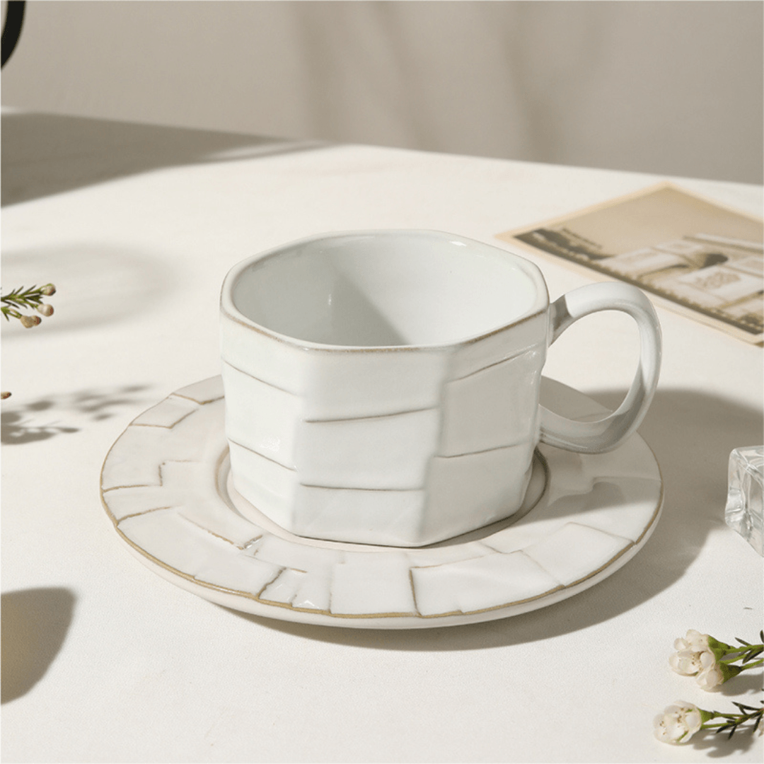 Dull Polish Frosted Irregular Cappuccino Coffee Cup And Saucer Coffee 300ML