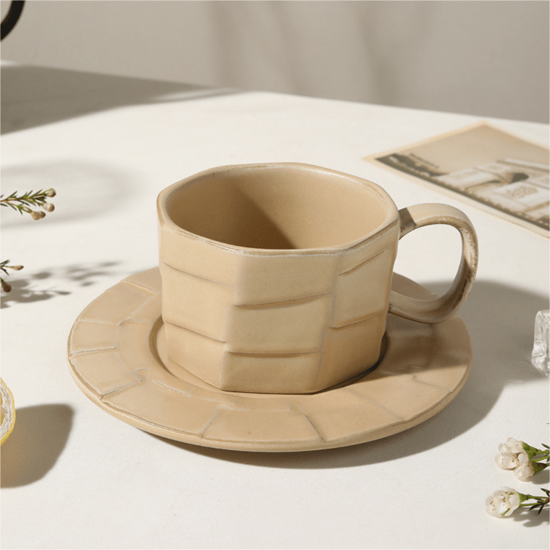 Dull Polish Frosted Irregular Cappuccino Coffee Cup And Saucer Coffee 300ML