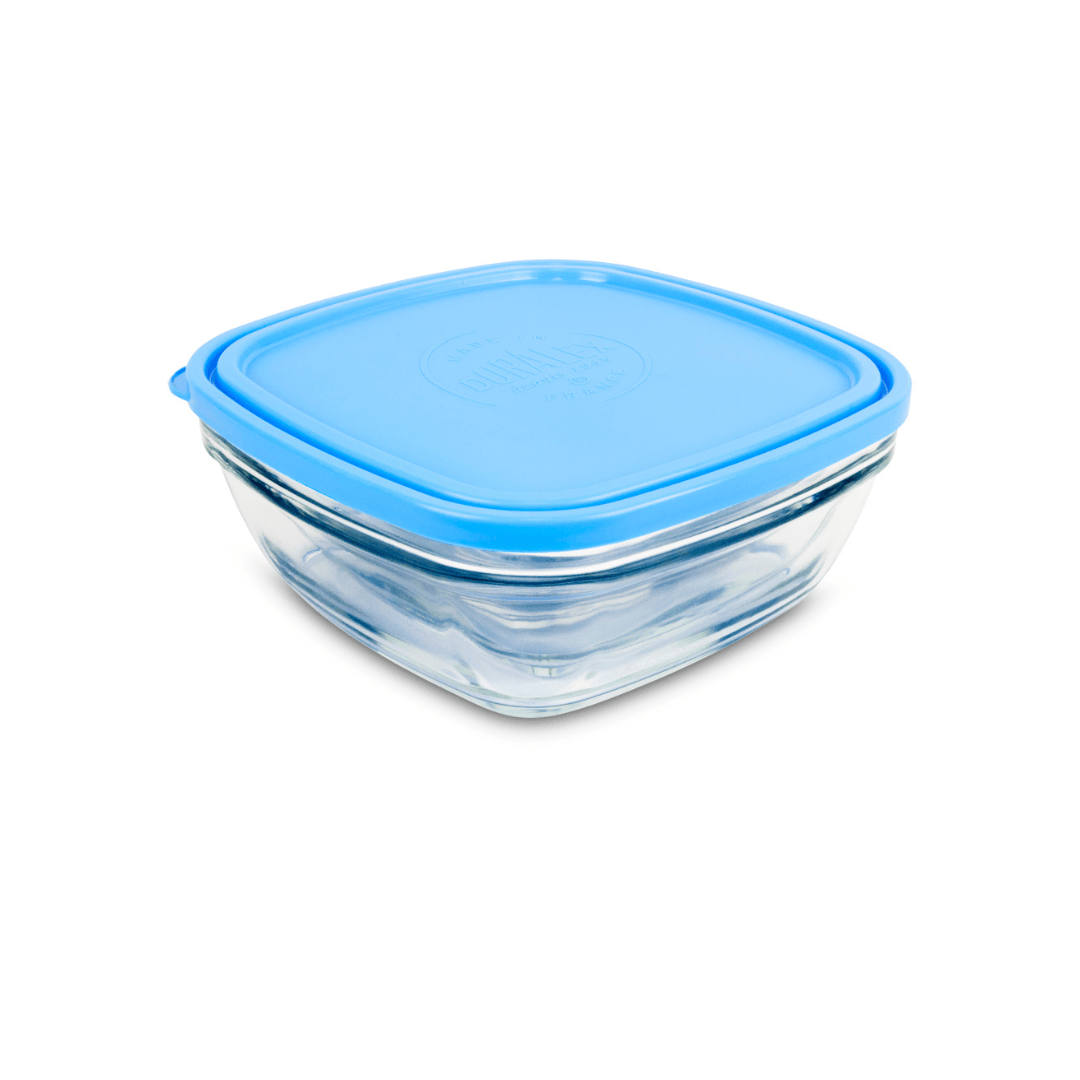 Duralex Lys Carre Clear Bowl Storage Container with Lid 20 cm - Blue