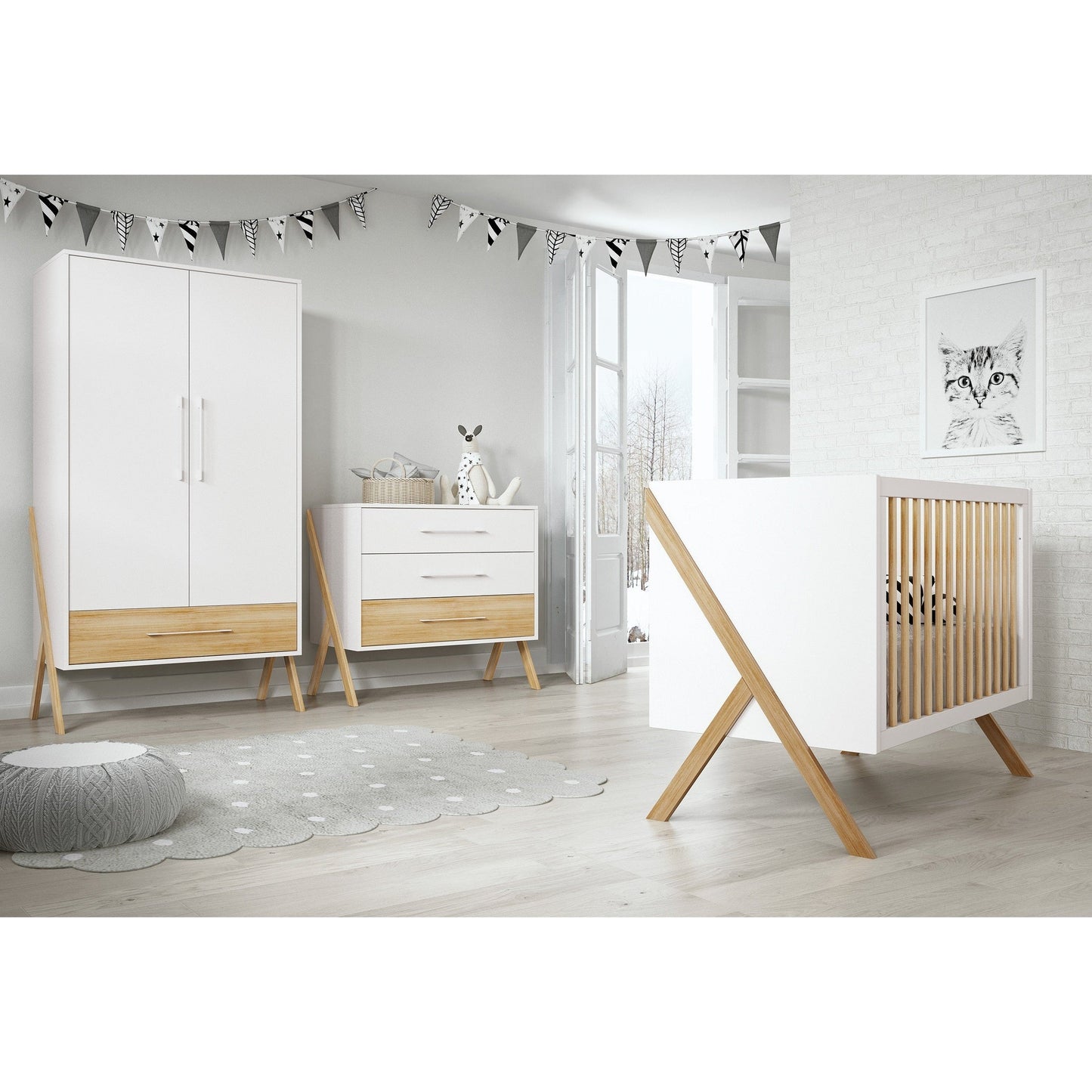 Trama Cot Bed Artech White And Natural Wood Cot