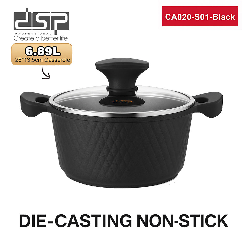 DSP CA020-S01-Black, 8-Piece Die-Cast Non-Stick Casserole Cookware Set