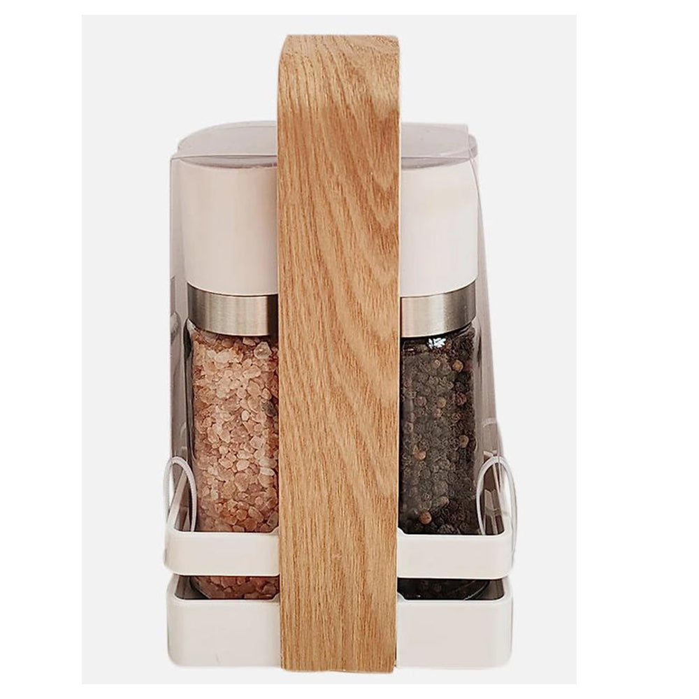 Danny Home 2-Pcs Salt & Pepper Grinder Mill With Rack Holder Wooden Handle